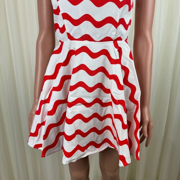 Women's Signature8 Fit & Flare Orange & White Wavy Stripe Skater Dress Sz Small - Picture 8 of 11